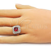 Oro Laminado Multi Stone Ring, Gold Filled Style Cluster and Baguette Design, with Garnet and White Cubic Zirconia, Polished, Golden Finish, 01.196.0042.1