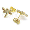Oro Laminado Stud Earring, Gold Filled Style Dragon-Fly Design, with Garnet Micro Pave, Polished, Golden Finish, 02.344.0065.1