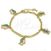 Oro Laminado Charm Bracelet, Gold Filled Style Fish and Rolo Design, Multicolor Enamel Finish, Golden Finish, 03.63.1360.07