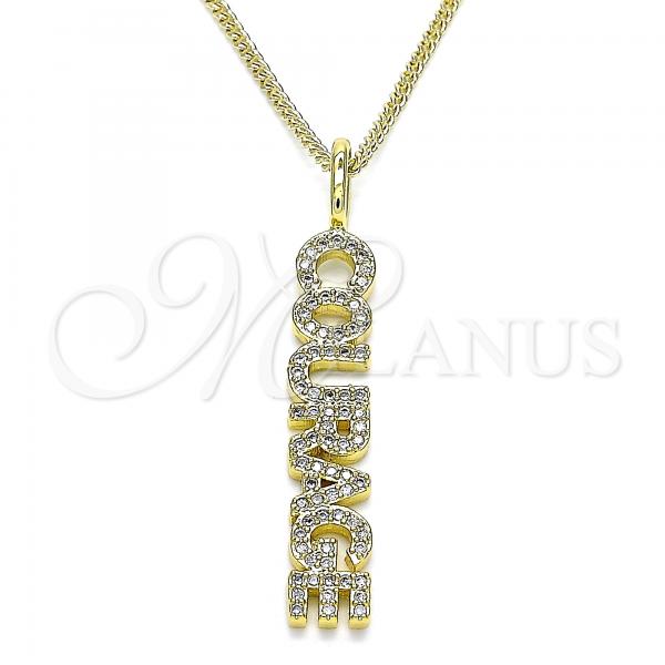 Oro Laminado Pendant Necklace, Gold Filled Style with White Micro Pave, Polished, Golden Finish, 04.313.0023.20