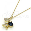 Oro Laminado Pendant Necklace, Gold Filled Style Teddy Bear Design, with Montana and Aurore Boreale Swarovski Crystals, Polished, Golden Finish, 04.239.0041.6.18