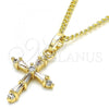 Oro Laminado Pendant Necklace, Gold Filled Style Cross Design, with White Cubic Zirconia, Polished, Golden Finish, 04.284.0009.20