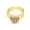 Oro Laminado Baby Ring, Gold Filled Style Heart Design, with Multicolor Micro Pave, Polished, Golden Finish, 01.233.0014.2 (One size fits all)