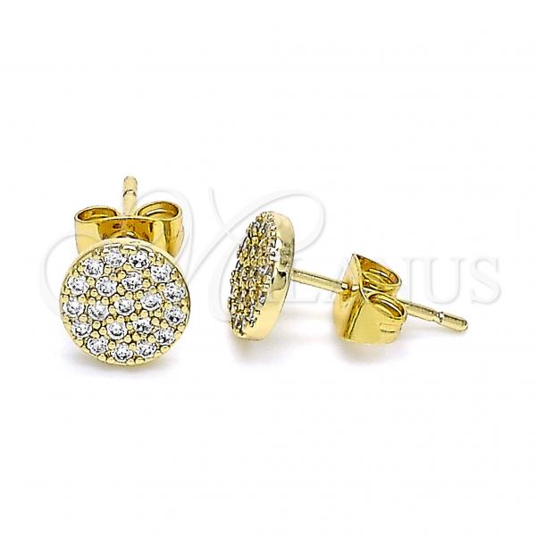 Oro Laminado Stud Earring, Gold Filled Style with White Micro Pave, Polished, Golden Finish, 02.344.0106