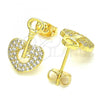 Oro Laminado Stud Earring, Gold Filled Style key and Lock Design, with White Micro Pave, Polished, Golden Finish, 02.156.0400