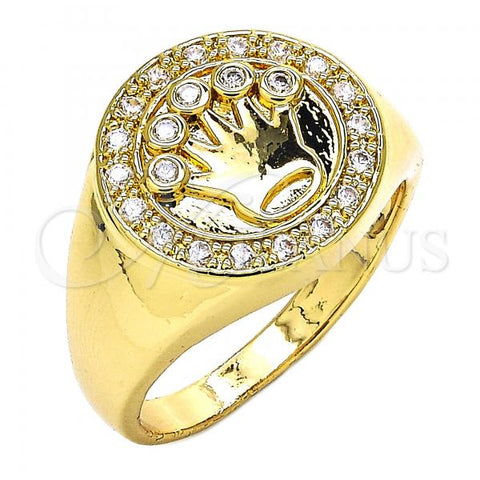 Oro Laminado Mens Ring, Gold Filled Style Crown Design, with White Cubic Zirconia, Polished, Golden Finish, 01.283.0005.11 (Size 11)