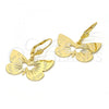 Oro Laminado Dangle Earring, Gold Filled Style Butterfly Design, Diamond Cutting Finish, Golden Finish, 5.078.012