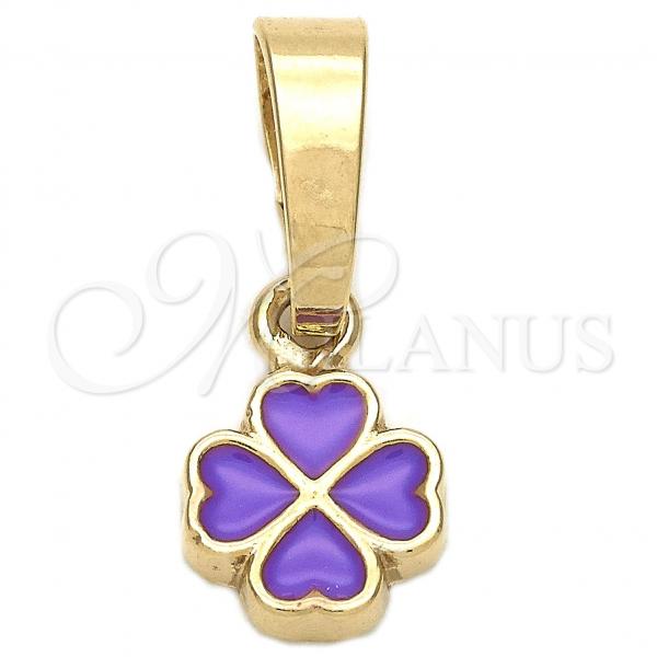 Oro Laminado Fancy Pendant, Gold Filled Style Flower Design, Purple Enamel Finish, Golden Finish, 05.163.0068.4
