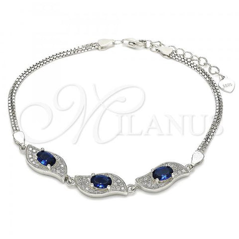 Sterling Silver Fancy Bracelet, with Sapphire Blue and White Cubic Zirconia, Polished, Rhodium Finish, 03.286.0014.3.07