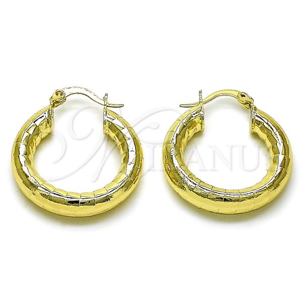 Oro Laminado Medium Hoop, Gold Filled Style Hollow Design, Diamond Cutting Finish, Golden Finish, 02.213.0755.25