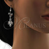 Rhodium Plated Long Earring, Leaf and Heart Design, with White Cubic Zirconia, Polished, Rhodium Finish, 02.205.0055.5