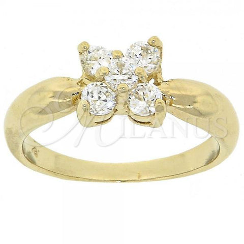 Oro Laminado Multi Stone Ring, Gold Filled Style Flower Design, with White Cubic Zirconia, Polished, Golden Finish, 5.166.016.06 (Size 6)