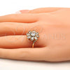 Oro Laminado Multi Stone Ring, Gold Filled Style Flower Design, with White Cubic Zirconia, Polished, Golden Finish, 01.210.0048.09 (Size 9)