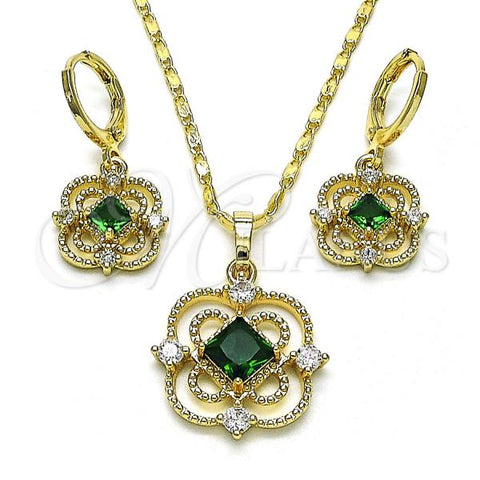 Oro Laminado Earring and Pendant Adult Set, Gold Filled Style with Green and White Cubic Zirconia, Polished, Golden Finish, 10.196.0124