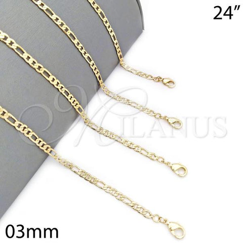 Oro Laminado Basic Necklace, Gold Filled Style Figaro Design, Polished, Golden Finish, 04.213.0111.24