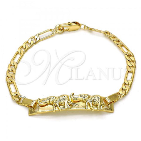 Oro Laminado ID Bracelet, Gold Filled Style Nameplate and Elephant Design, Polished, Golden Finish, 03.213.0010.06