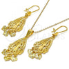 Oro Laminado Earring and Pendant Adult Set, Gold Filled Style Heart Design, Diamond Cutting Finish, Golden Finish, 10.170.0012