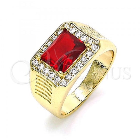 Oro Laminado Mens Ring, Gold Filled Style with Garnet Cubic Zirconia and White Micro Pave, Polished, Golden Finish, 01.266.0045.1.11