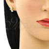 Oro Laminado Stud Earring, Gold Filled Style Angel Design, with White Micro Pave, Polished, Golden Finish, 02.156.0614