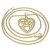 Oro Laminado Pendant Necklace, Gold Filled Style Heart Design, with White Micro Pave, Polished, Golden Finish, 04.156.0372.20