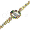 Oro Laminado Fancy Bracelet, Gold Filled Style Guadalupe Design, with Multicolor Cubic Zirconia, Polished, Tricolor, 03.380.0138.1.07