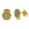 Oro Laminado Stud Earring, Gold Filled Style Flower Design, with White Micro Pave, Polished, Golden Finish, 02.210.0668