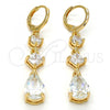 Oro Laminado Long Earring, Gold Filled Style Teardrop Design, with White Cubic Zirconia, Polished, Golden Finish, 02.206.0021