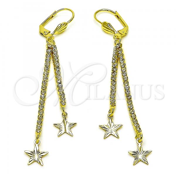 Oro Laminado Long Earring, Gold Filled Style Star Design, with  Cubic Zirconia, Golden Finish, 5.071.008