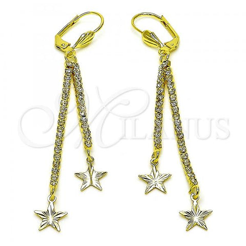 Oro Laminado Long Earring, Gold Filled Style Star Design, with  Cubic Zirconia, Golden Finish, 5.071.008