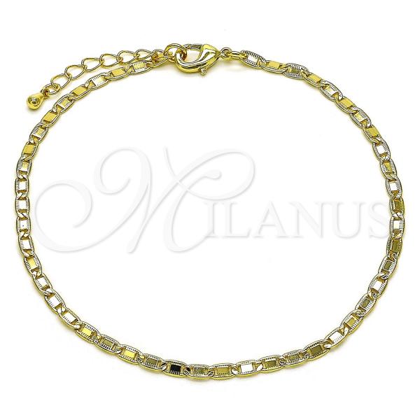 Oro Laminado Basic Anklet, Gold Filled Style Mariner Design, Diamond Cutting Finish, Golden Finish, 04.63.1419.10