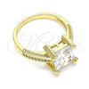 Oro Laminado Multi Stone Ring, Gold Filled Style with White Cubic Zirconia, Polished, Golden Finish, 01.210.0127.08