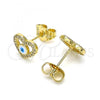 Oro Laminado Stud Earring, Gold Filled Style Evil Eye and Heart Design, with White Micro Pave, White Enamel Finish, Golden Finish, 02.156.0591