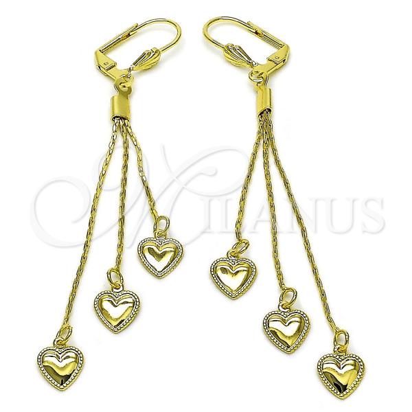 Oro Laminado Long Earring, Gold Filled Style Heart Design, Golden Finish, 5.087.006