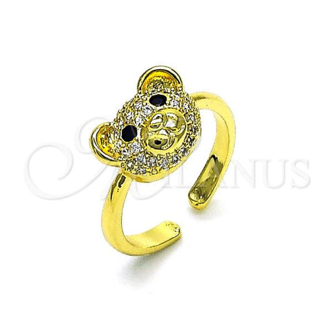 Oro Laminado Multi Stone Ring, Gold Filled Style Teddy Bear Design, with White Micro Pave and Black Cubic Zirconia, Polished, Golden Finish, 01.341.0114