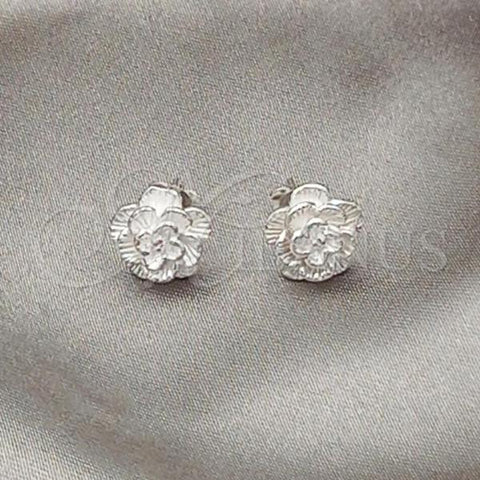 Sterling Silver Stud Earring, Flower Design, Polished, Silver Finish, 02.407.0012
