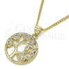 Oro Laminado Pendant Necklace, Gold Filled Style Tree Design, with White Micro Pave, Polished, Golden Finish, 04.156.0313.20