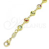 Oro Laminado Fancy Bracelet, Gold Filled Style Moon and Star Design, with Multicolor Cubic Zirconia, Polished, Golden Finish, 03.386.0001.07