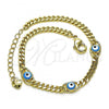 Oro Laminado Fancy Bracelet, Gold Filled Style Evil Eye Design, Light Blue Enamel Finish, Golden Finish, 03.213.0152.1.07