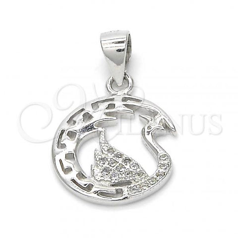 Sterling Silver Fancy Pendant, Swan Design, with White Micro Pave, Polished, Rhodium Finish, 05.336.0016