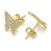 Oro Laminado Stud Earring, Gold Filled Style Butterfly Design, with White Micro Pave, Polished, Golden Finish, 02.156.0413