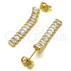 Oro Laminado Long Earring, Gold Filled Style Baguette Design, with White Cubic Zirconia, Polished, Golden Finish, 02.403.0001.1