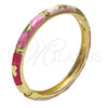 Oro Laminado Individual Bangle, Gold Filled Style Heart Design, Dark Pink Enamel Finish, Golden Finish, 07.246.0004.1.05 (07 MM Thickness, Size 5 - 2.50 Diameter)