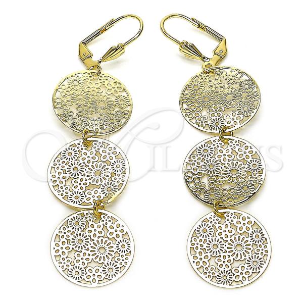 Oro Laminado Long Earring, Gold Filled Style Flower Design, Polished, Golden Finish, 5.115.014.1