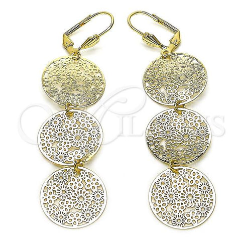 Oro Laminado Long Earring, Gold Filled Style Flower Design, Polished, Golden Finish, 5.115.014.1