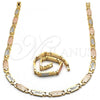 Oro Laminado Necklace and Bracelet, Gold Filled Style Diamond Cutting Finish, Tricolor, 06.102.0008