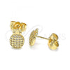 Oro Laminado Stud Earring, Gold Filled Style Pineapple Design, with White Micro Pave, Polished, Golden Finish, 02.156.0580