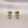 Oro Laminado Stud Earring, Gold Filled Style Cross Design, with White Cubic Zirconia, Polished, Golden Finish, 02.213.0602