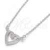 Sterling Silver Pendant Necklace, Heart Design, with White Micro Pave, Polished, Rhodium Finish, 04.336.0020.16
