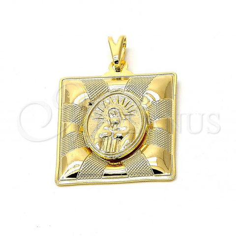 Oro Laminado Religious Pendant, Gold Filled Style Guadalupe Design, Golden Finish, 05.09.0030