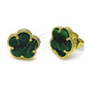 Oro Laminado Stud Earring, Gold Filled Style Flower Design, with Green Opal, Polished, Golden Finish, 02.313.0004.2